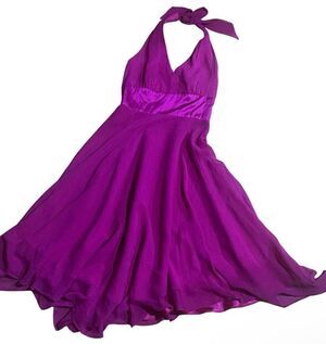 ❤️ Donna Ricco New York Silk Satin Halter Flow Magenta Wedding Guest Cocktail